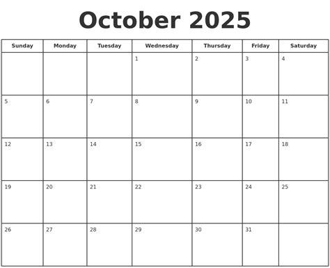 October 2025 Calendar Image