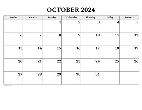 October Calendar Dates