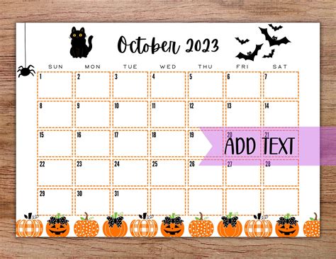 October Calendar Digital Templates