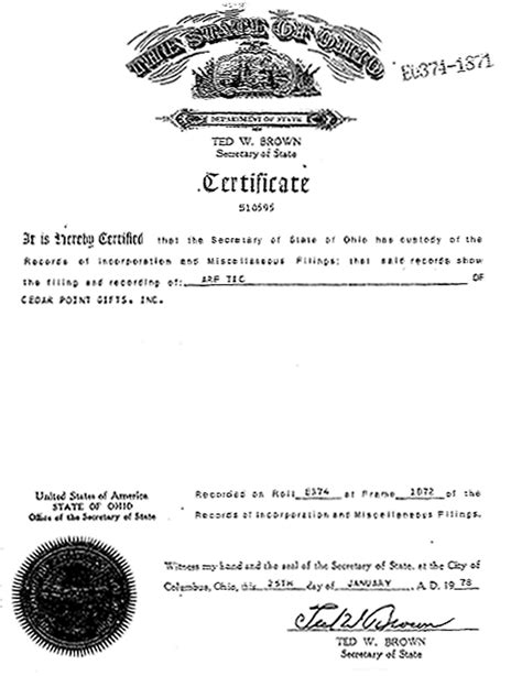 Ohio Articles of Incorporation