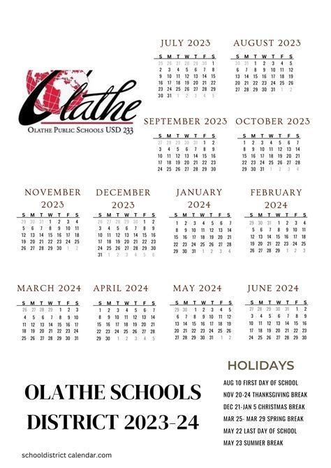 Olathe District Calendar Overview