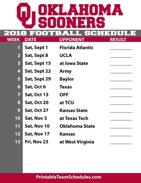 OU football calendar