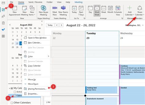 Outlook Calendar Permissions