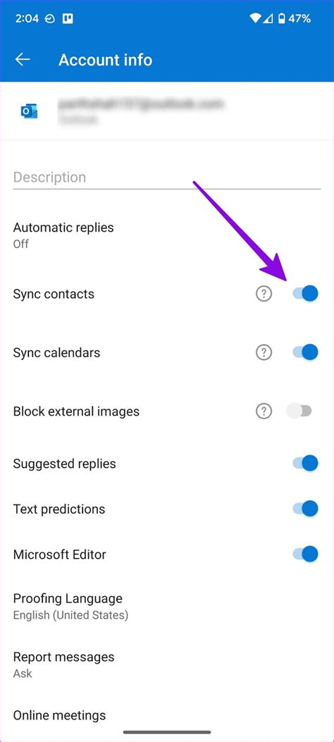 Description of Outlook Contact Sync