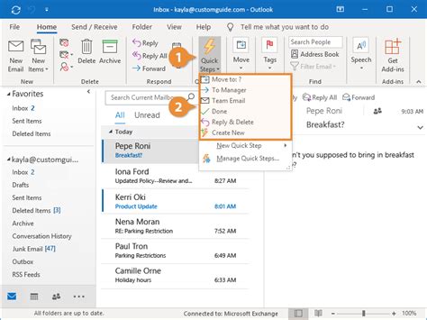 Description of Outlook Quick Steps