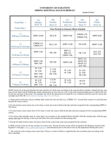 Pace University Exam Schedules