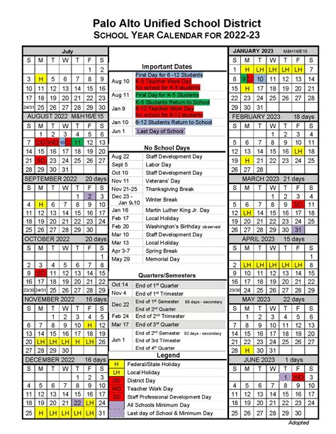 Palo Alto USD Calendar Benefits