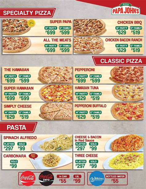 Papa Johns Pizza Delivery Menu