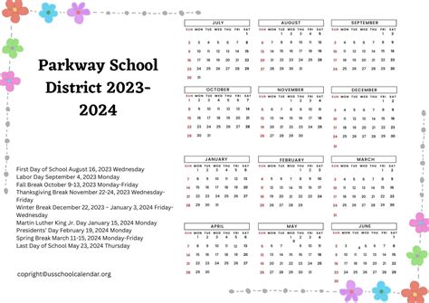 Parkway Schools Calendar Image