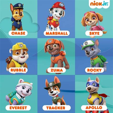 Paw Patrol characters, including Marshall and Skye