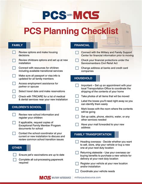 PCS travel tips checklist