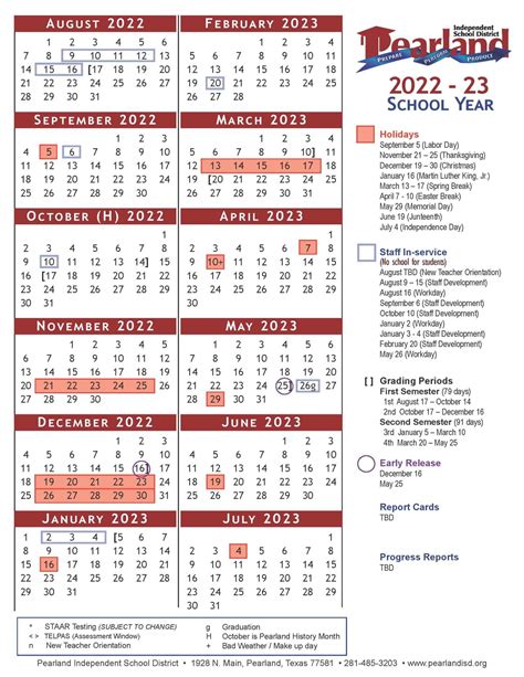 Pearland ISD Calendar Overview