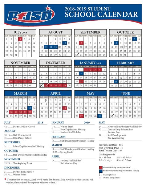 PfISD School Calendar