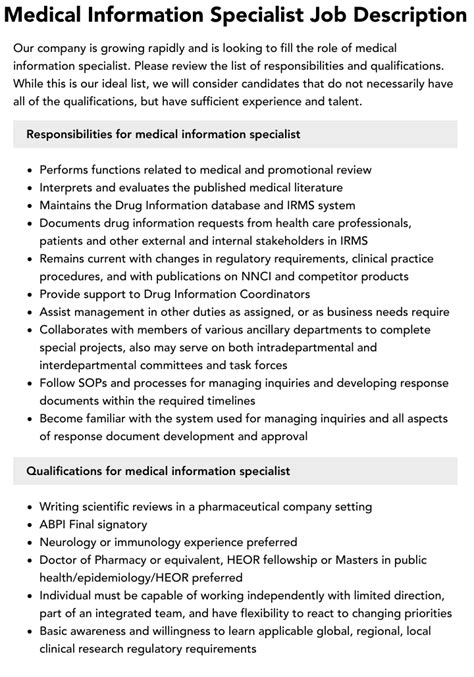 Physical Medicine Specialist Job Description