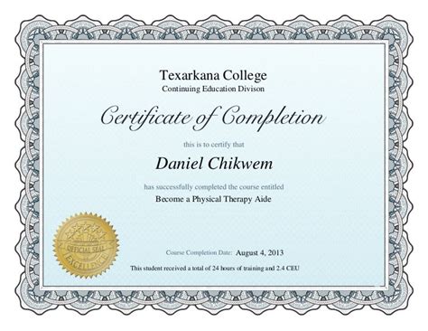 Physical therapy assistant certification