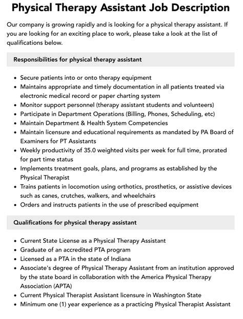 Physical Therapy Assistant Job Responsibilities