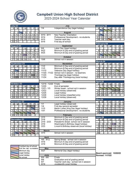 Piedmont High School Calendar Overview