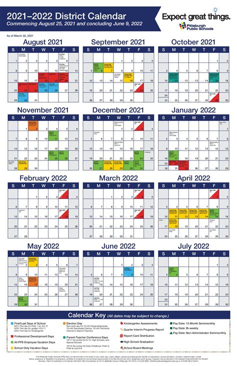 Pittsburgh Public Schools Calendar Overview