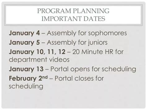 Planning Important Dates