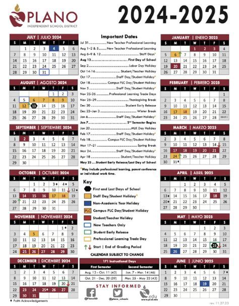 Plano ISD Calendar Layout