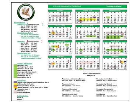 Pleasanton Elementary Calendar