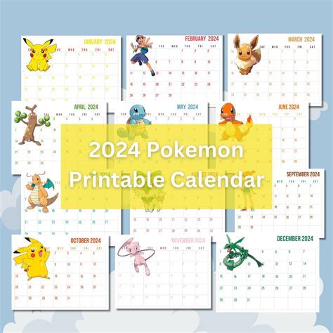 Pokémon calendar with various characters