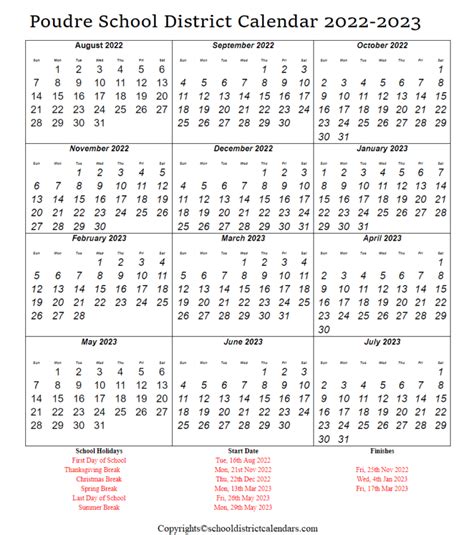 Poudre District Calendar Overview