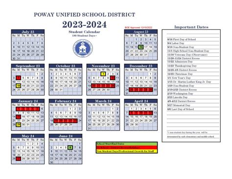 Poway Unified School District Calendar Overview