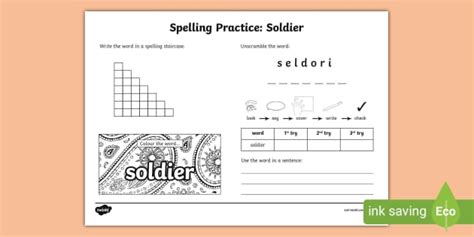 Practicing spelling the word soldiers