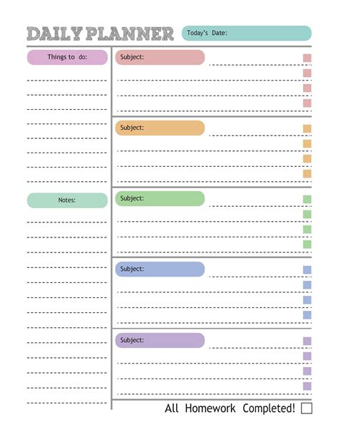 Description of Printable Assignment Calendar