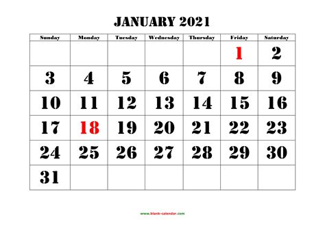 Description of Printable Calendar 1