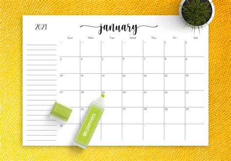 Printable Calendar Template with Notes