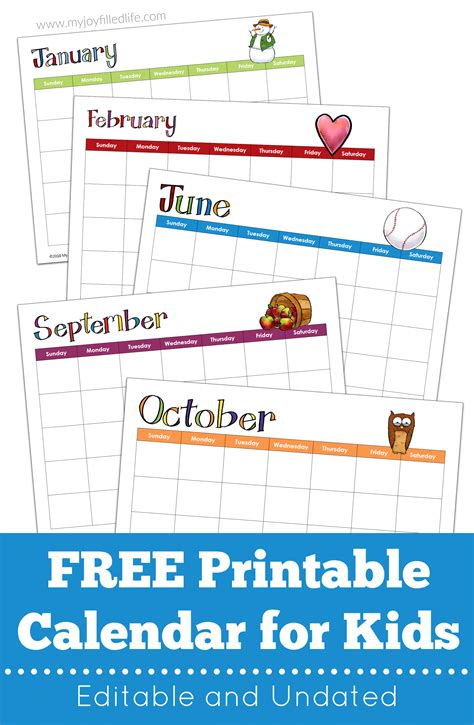 Printable Calendars for Kids