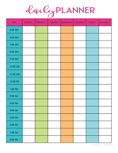 Printable Daily Schedule Template