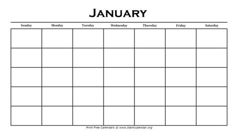 Printable January calendar