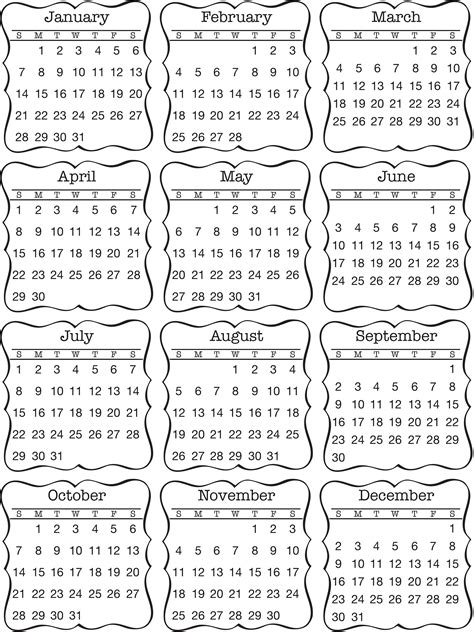 Printable mini calendars