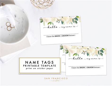 Printable name tags templates for weddings