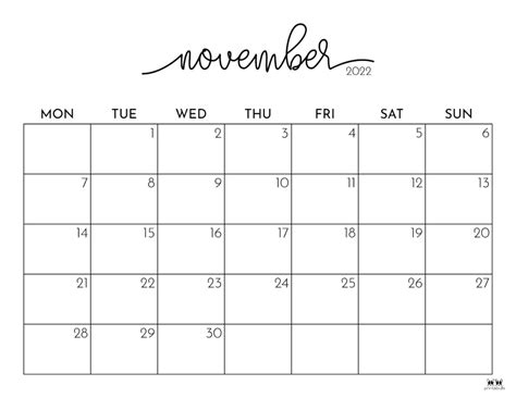 Printable November Calendars