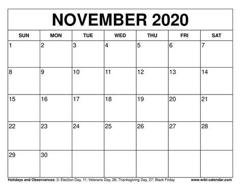 Printable November Calendars