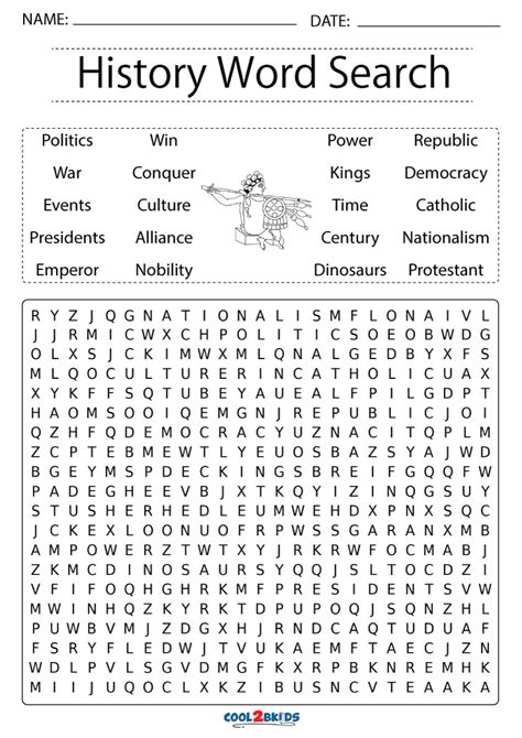 Printable Search Word Templates for History