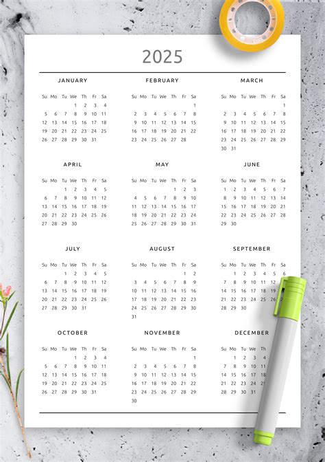 Description of Printable Yearly Calendar