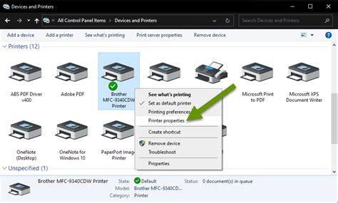 Description of printer settings