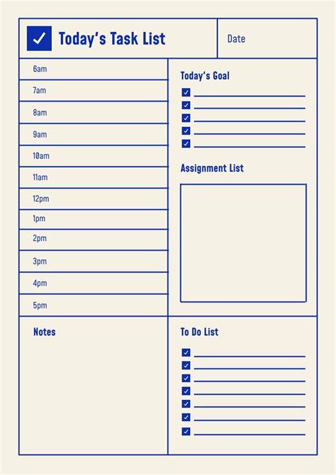 Productivity task list templates