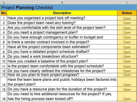 Project management task list templates