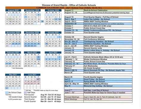 Providence Academic Calendar