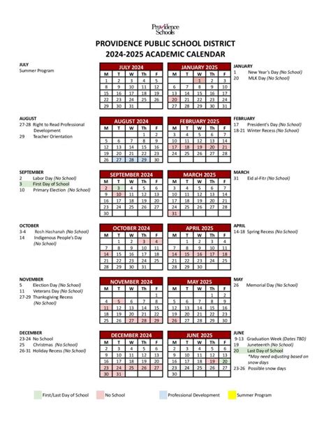 Providence Schools Calendar Image 1