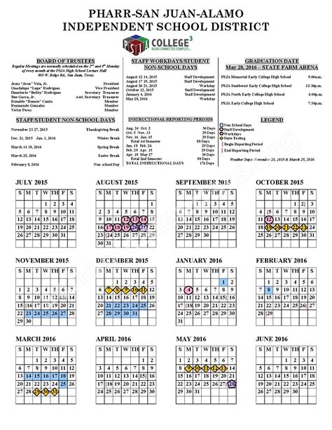 PSJA District Academic Calendar