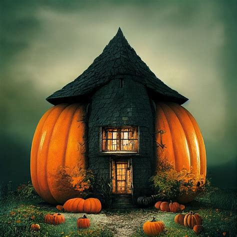 Spooky haunted house with a giant pumpkin