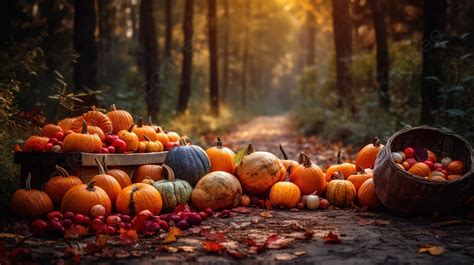 Beautiful fall landscape with pumpkins