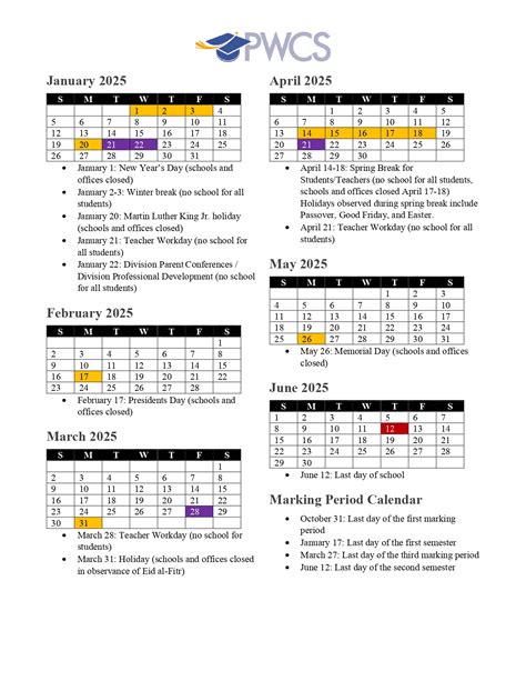 Pwc schools calendar templates